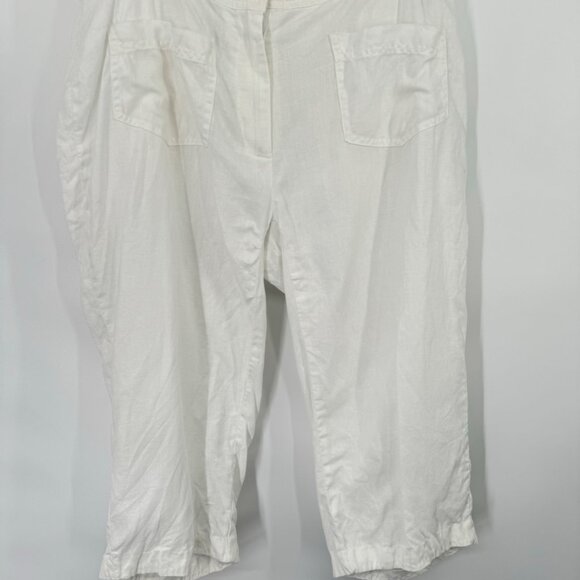 ColdWater Creek women's white linen cropped pants size 16 pockets - Picture 3 of 10